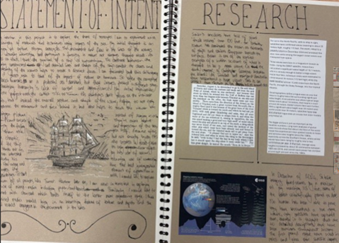 A close-up of a sketchbook