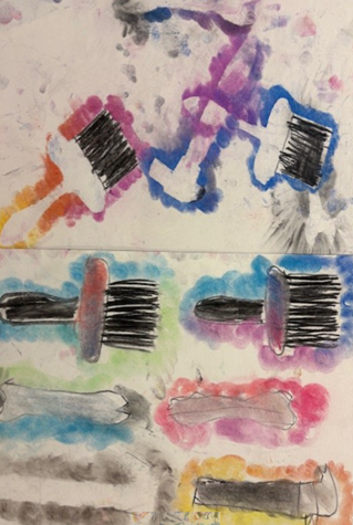 Two examples of work reinforcing previous knowledge of shape, tone and form.