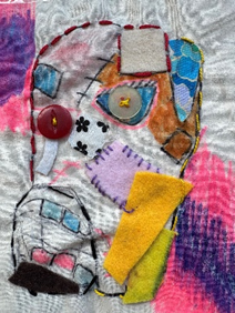 piece of student's work, fabric based on  Jean-Michel Basquiat and Keith Haring and incorporating the theme of New York City. 