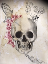 A drawing of a skull and a butterfly
