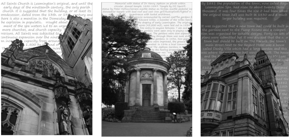 Three black and white images of a building