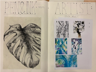 a sketchbook of pen and ink work