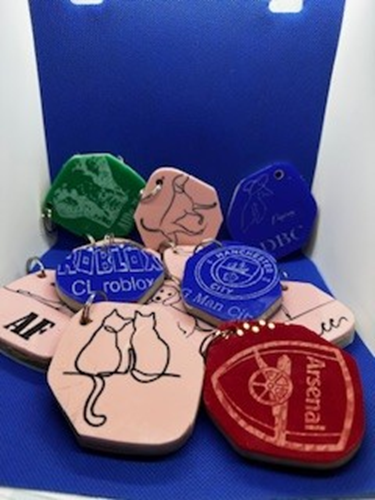 A group of ID tags with different designs