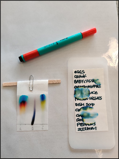 A marker and paper with different colors and the shopping list used in the experiment  