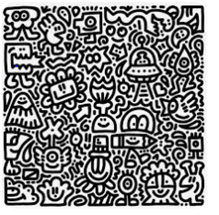 A black and white doodle pattern