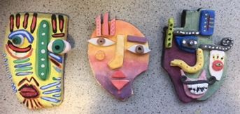 Clay masks inspired by the Artist Kimmy Cantrel.