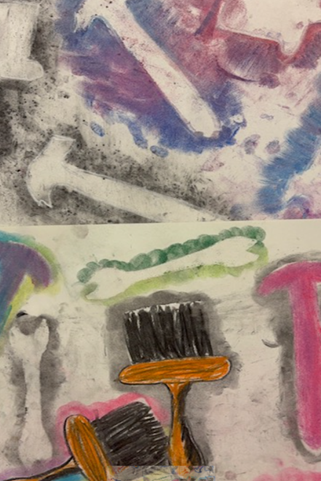 Two examples of work reinforcing previous knowledge of shape, tone and form.