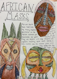 Example of African mask work -  A group of masks with writing