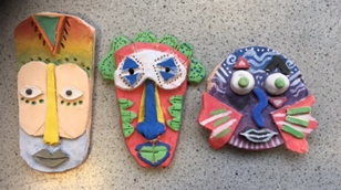 Clay masks inspired by the Artist Kimmy Cantrel.