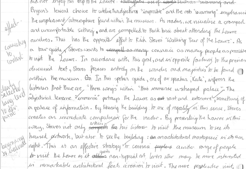 A close up of a piece of paper with writing on it - an extract of an essay