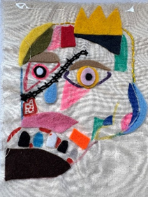 piece of student's work, fabric based on  Jean-Michel Basquiat and Keith Haring and incorporating the theme of New York City.