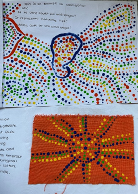a piece of work based on cultural patterns aboriginal painting techniques and Japanese repeat pattern print making 
