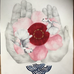 two hands holding a flower