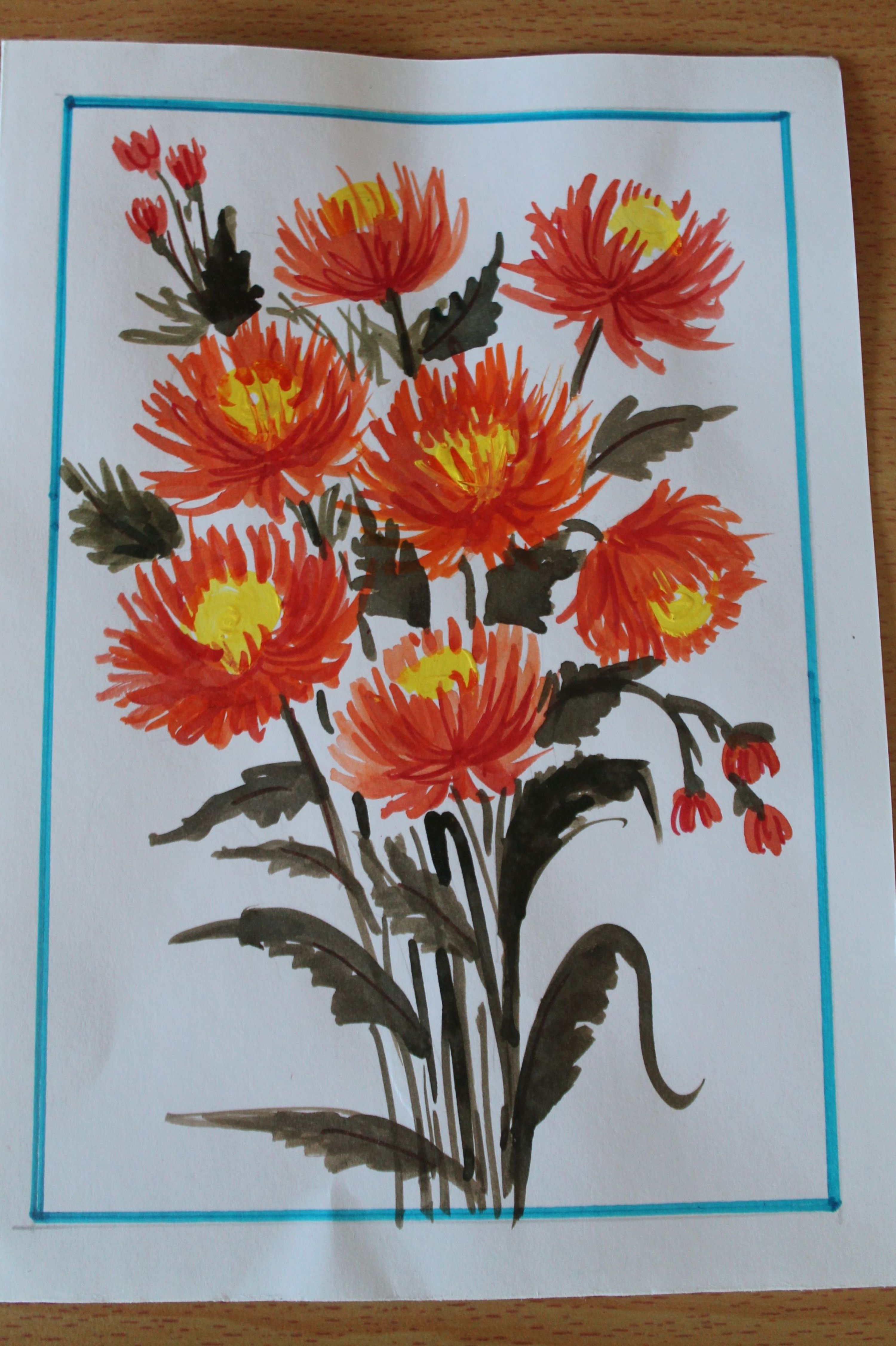 A HANDPAINTED CARD OF FLOWERS