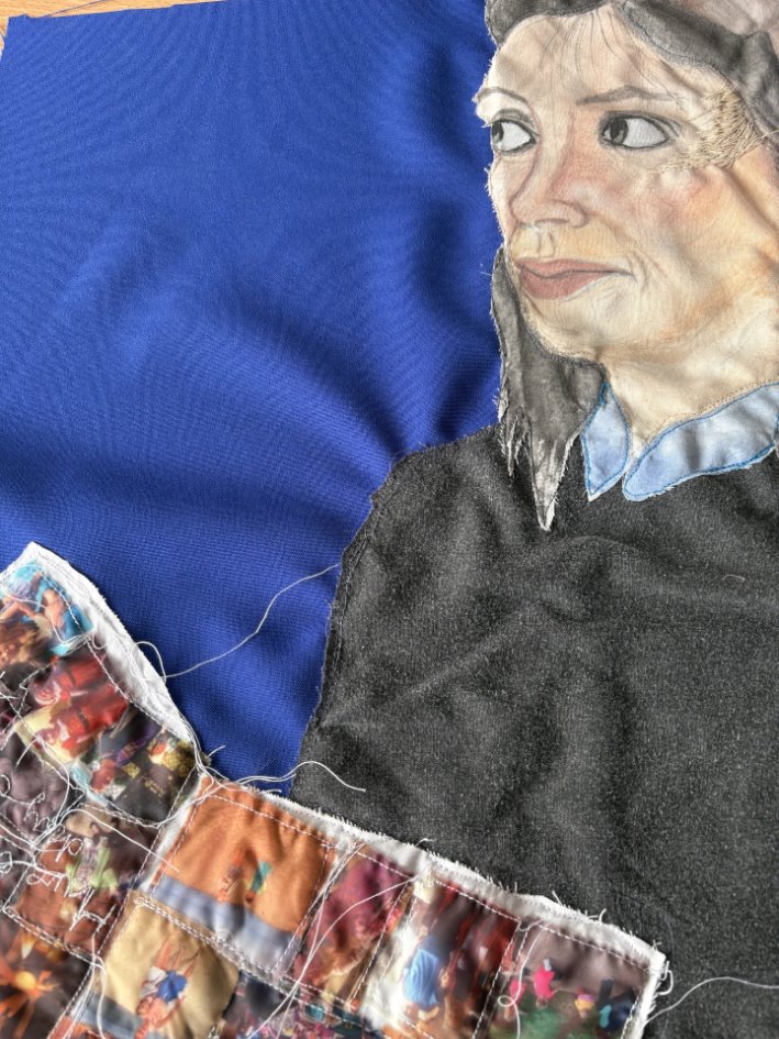 A piece of fabric with a person'd face