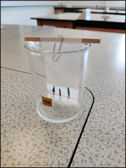 A glass cup on a science table used in the experiment   