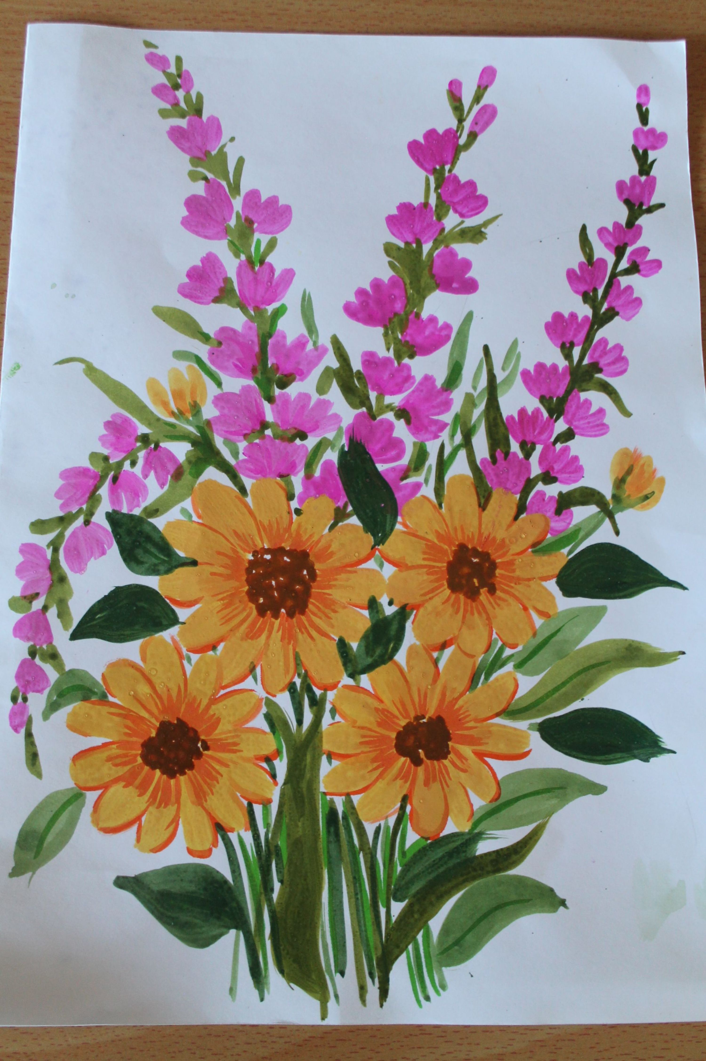 A HANDPAINTED CARD OF FLOWERS
