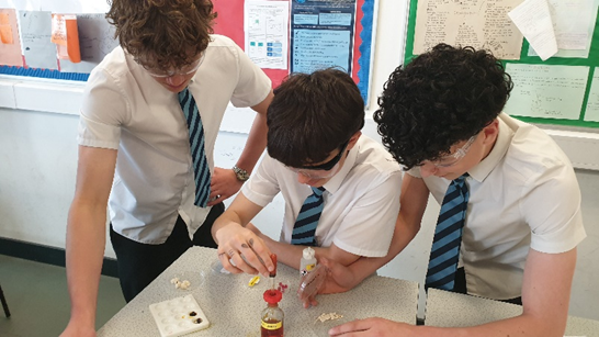 three students completing food tests