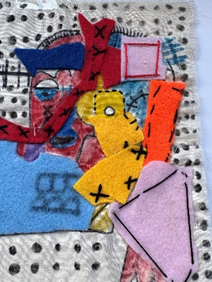 piece of student's work, fabric based on  Jean-Michel Basquiat and Keith Haring and incorporating the theme of New York City.