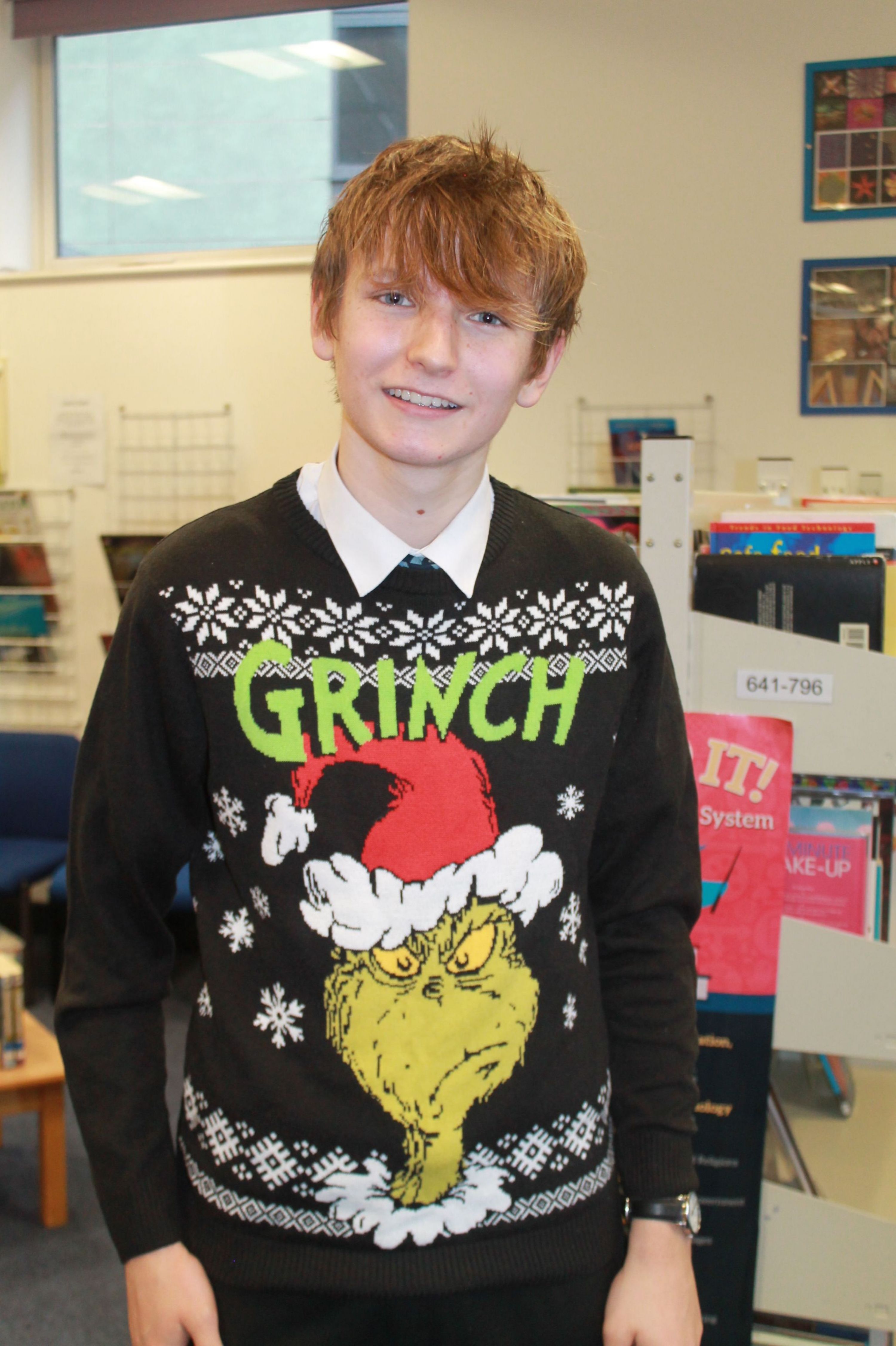 a student posing in their Christmas Jumpers