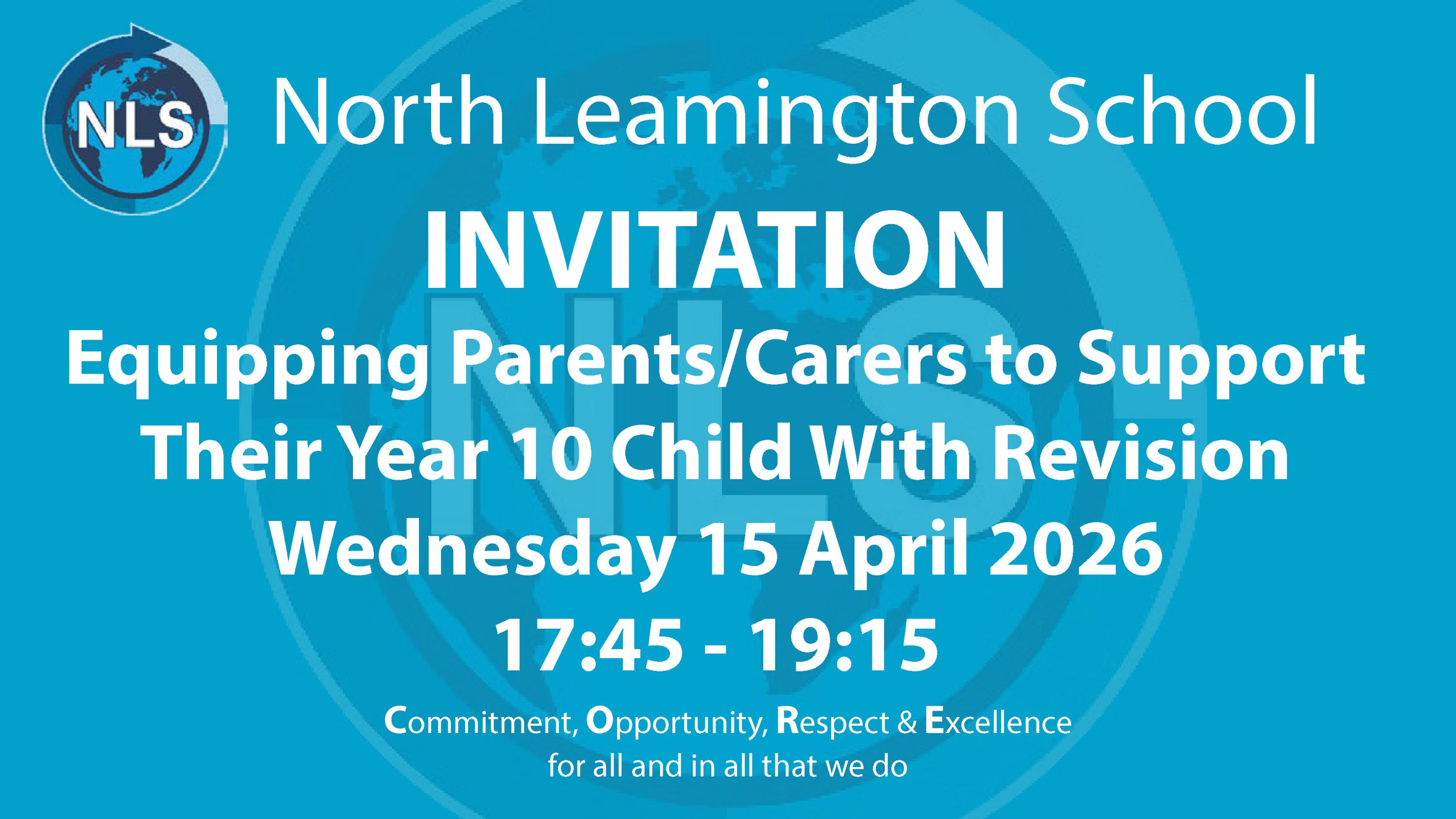invitation to the year 10 Revision Evening on April 15 starting at  17:45 until 19:15
