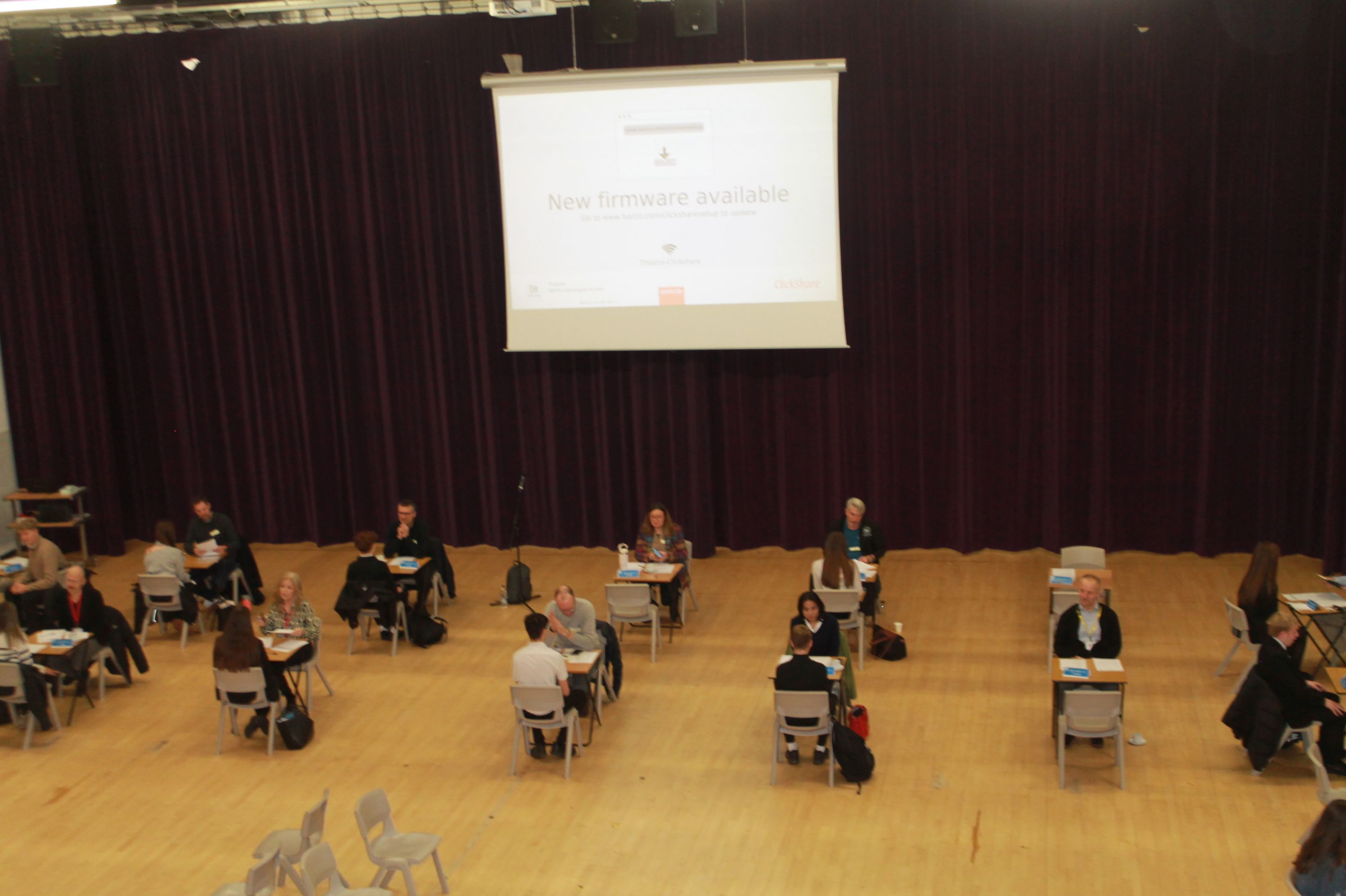 a view of the interviews taking place in the theatre