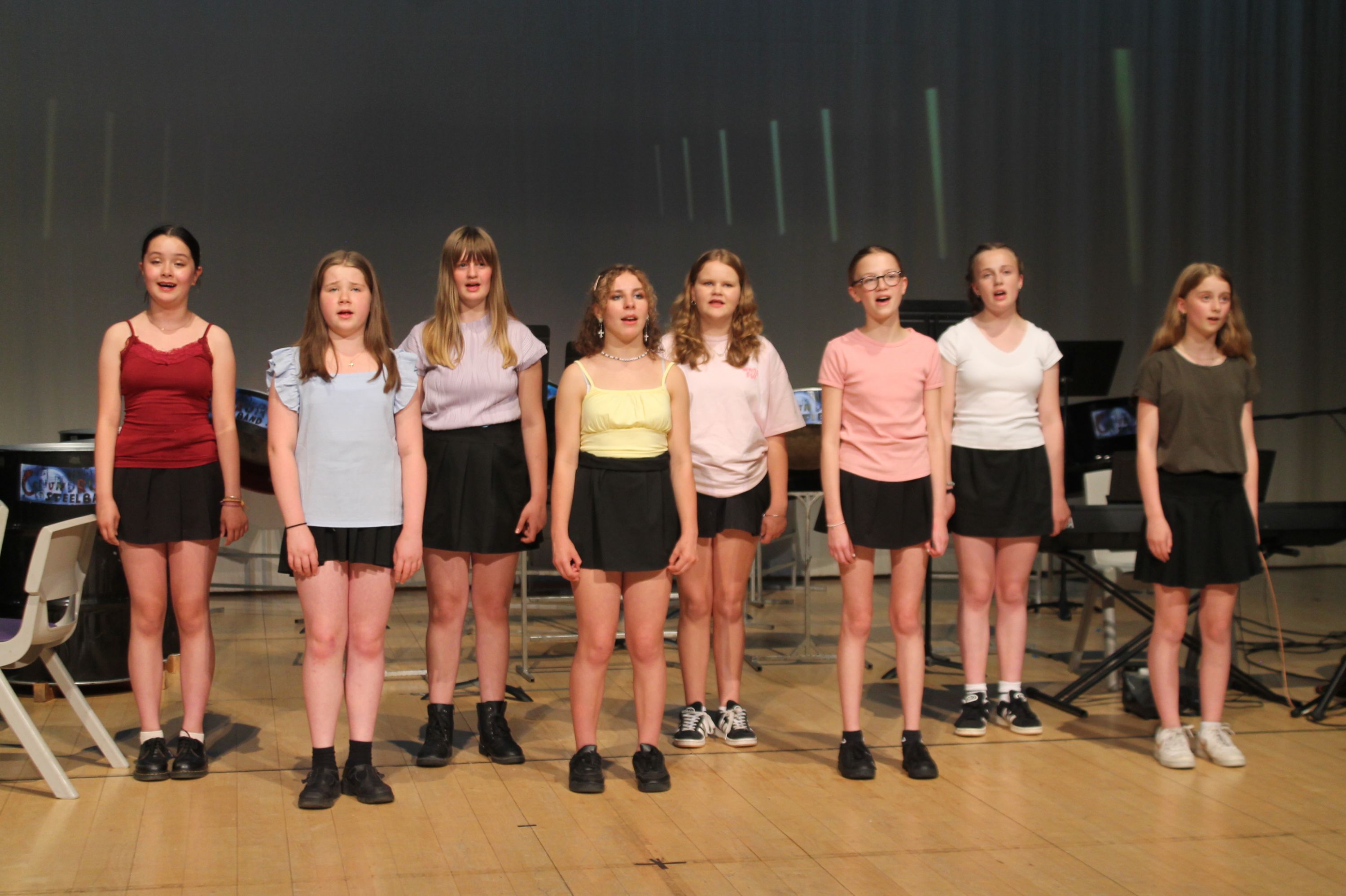 eight students in the pop choir singing