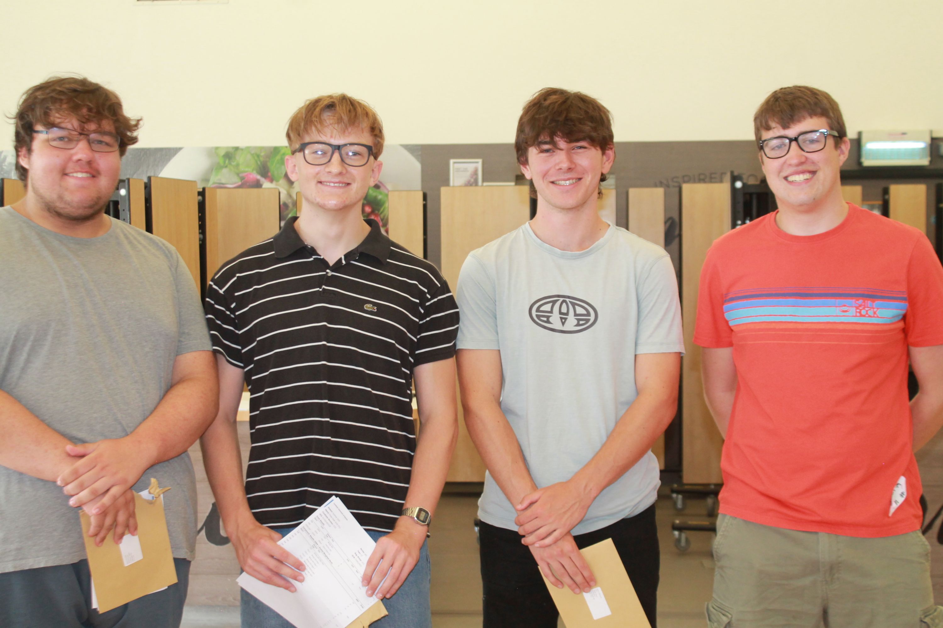 four students celebrating their A Level Results