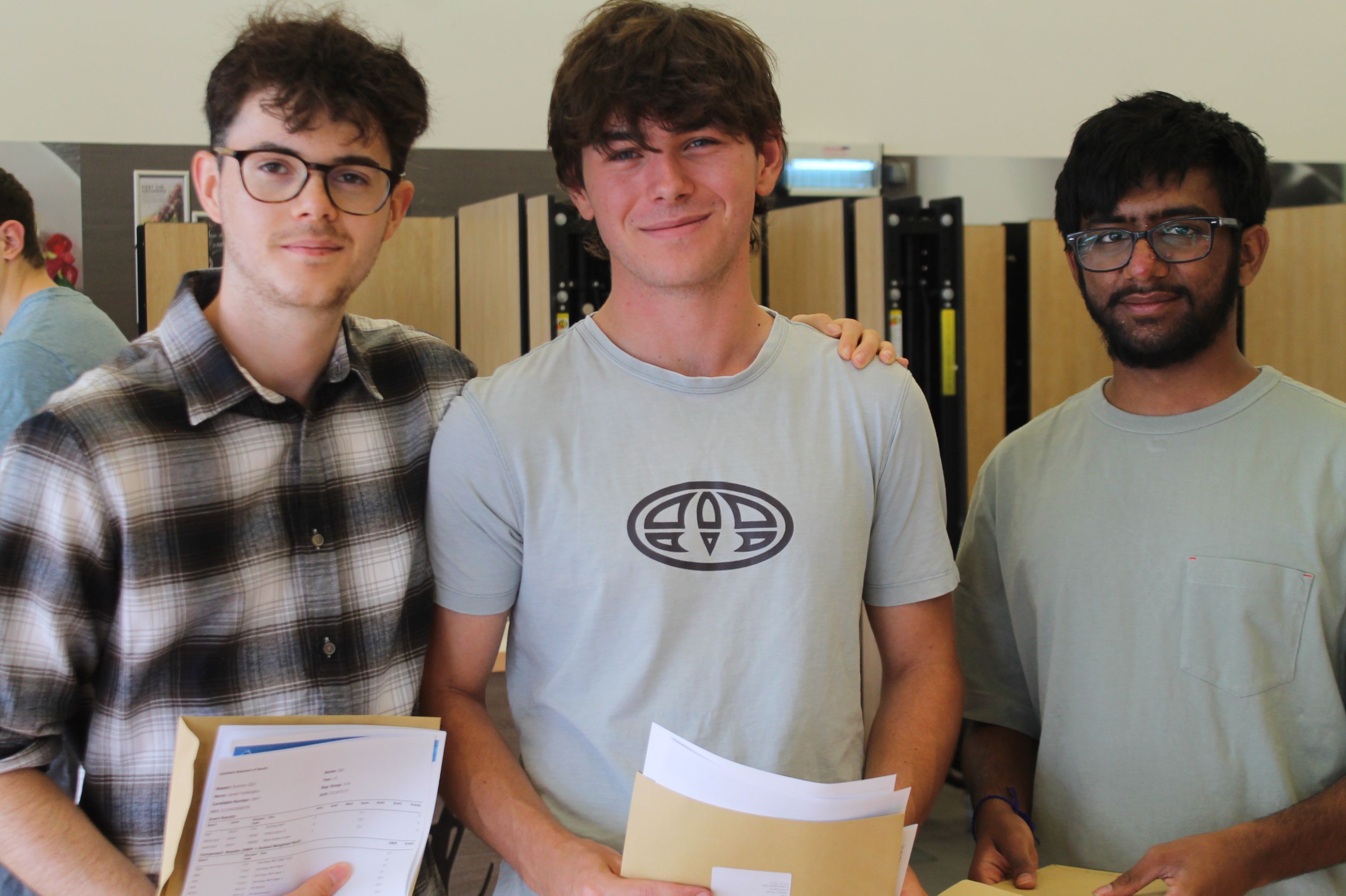 three students celebrating their A Level Results 