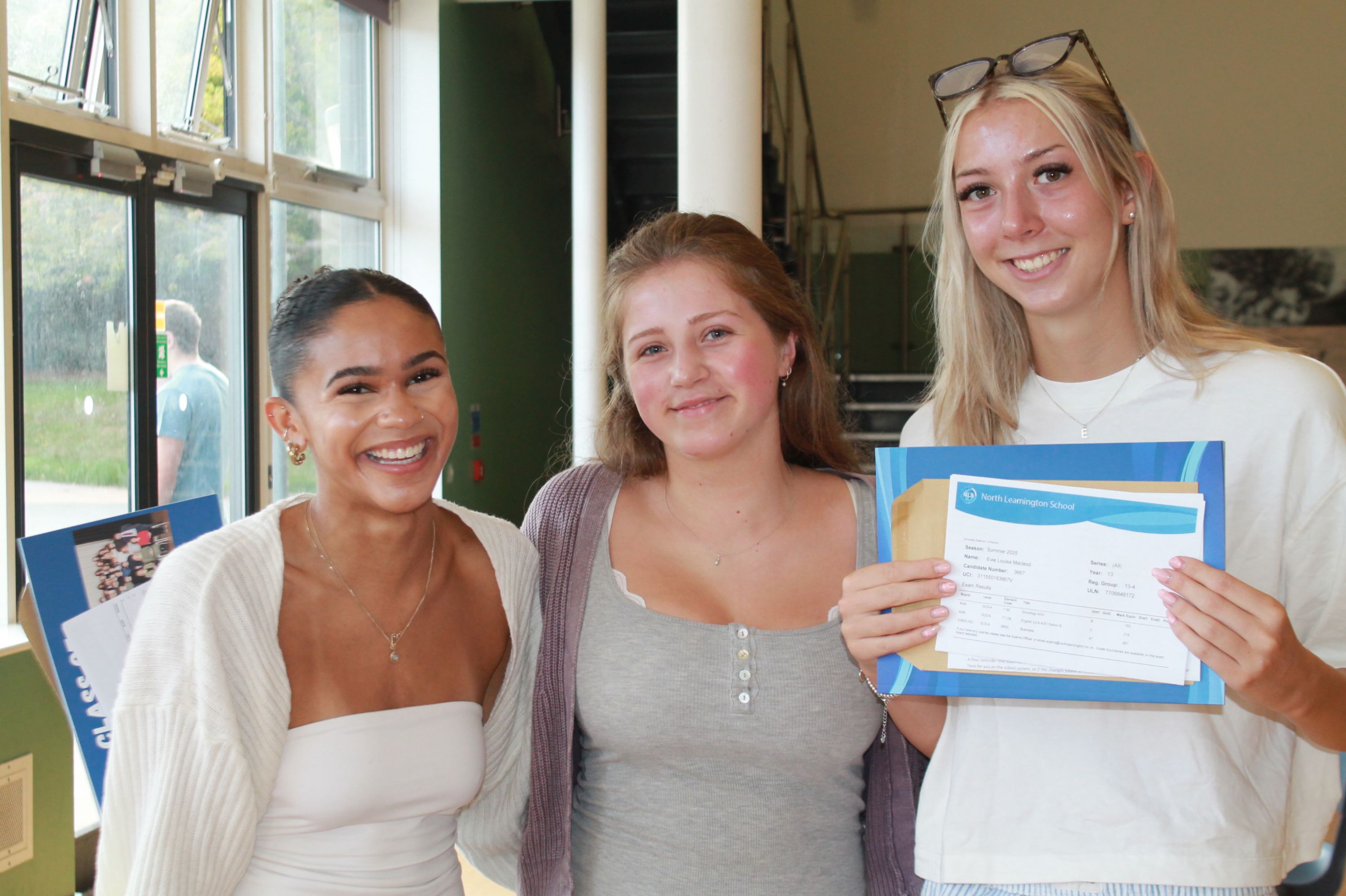 three students celebrating their A Level Results 