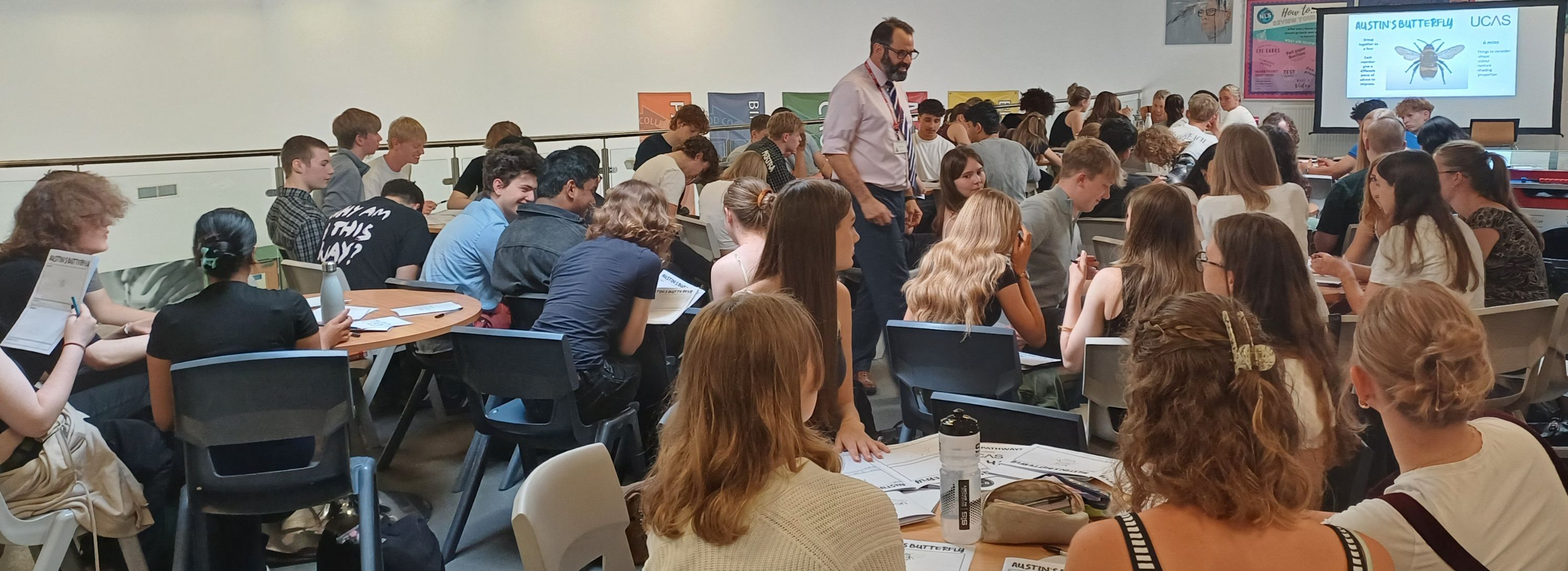 a group of year 12 students sat at tables on our mezzanine at the Future Pathways Launch Event