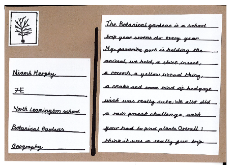 An example  of a Year 7 student’s work after  the  Birmingham Botanical Gardens trip