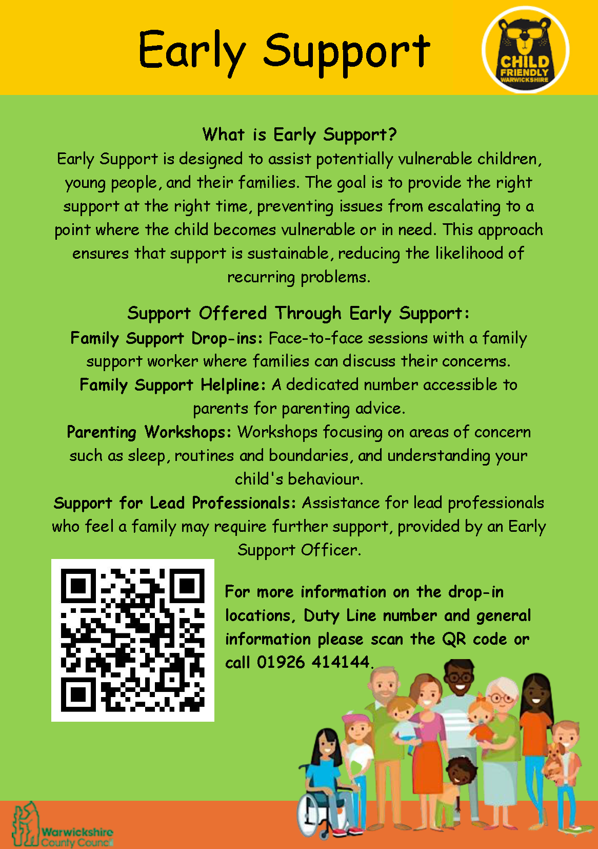 This flyer shows details of Early Support available in Warwickshire 