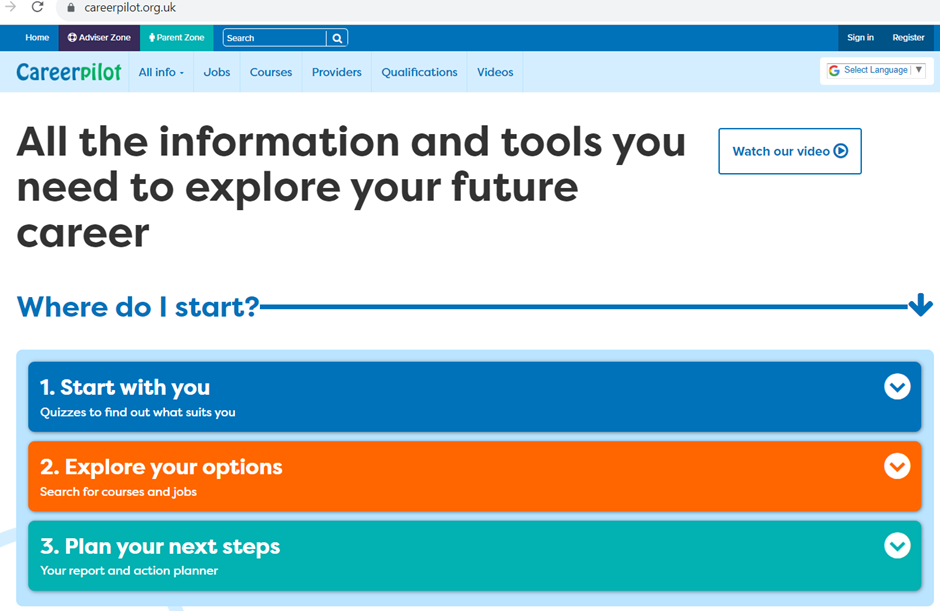 image of the careers pilot website