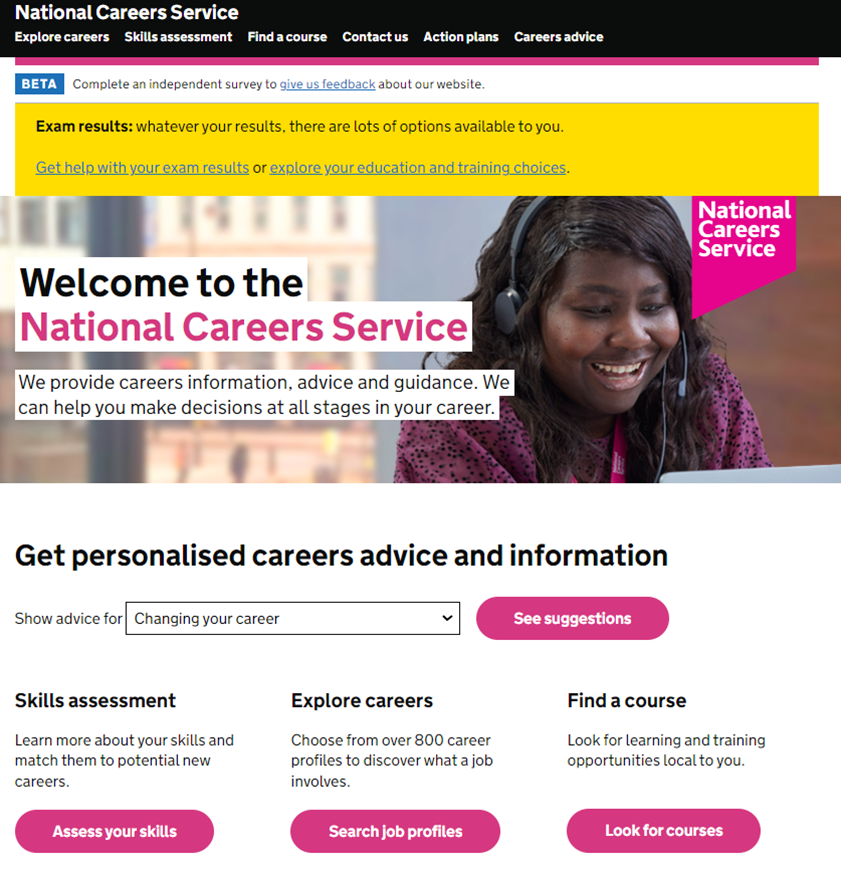 Image of the National Careers Service website 