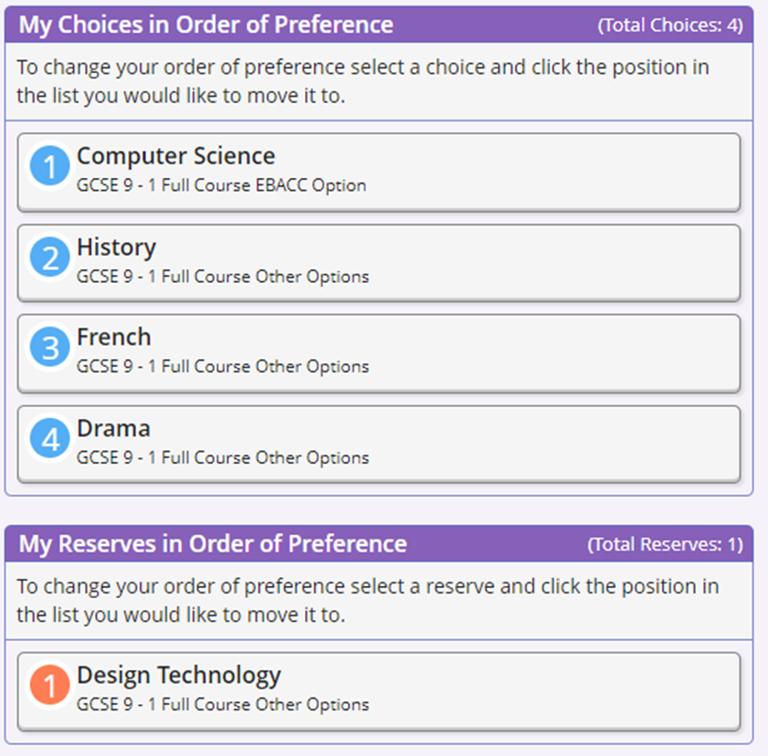image of the screen that shows the reserve choice  