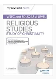Cover of a textbook titled "Religious Studies Study of Christianity" for WJEC and EDUQAS A Level, featuring a photograph of seven lit tealight candles arranged on a white surface. The design includes a purple header with "my revision notes" and publisher logo "Hodder Education" at the bottom right.