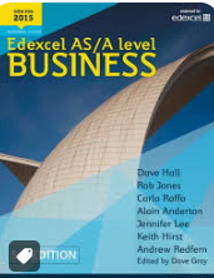 Cover of Edexcel AS/A level Business textbook, 2015 edition, featuring a large, curved architectural structure against a blue sky. Title and authors' names are displayed in yellow and white text, with a yellow label indicating the year 2015 in the top left corner.