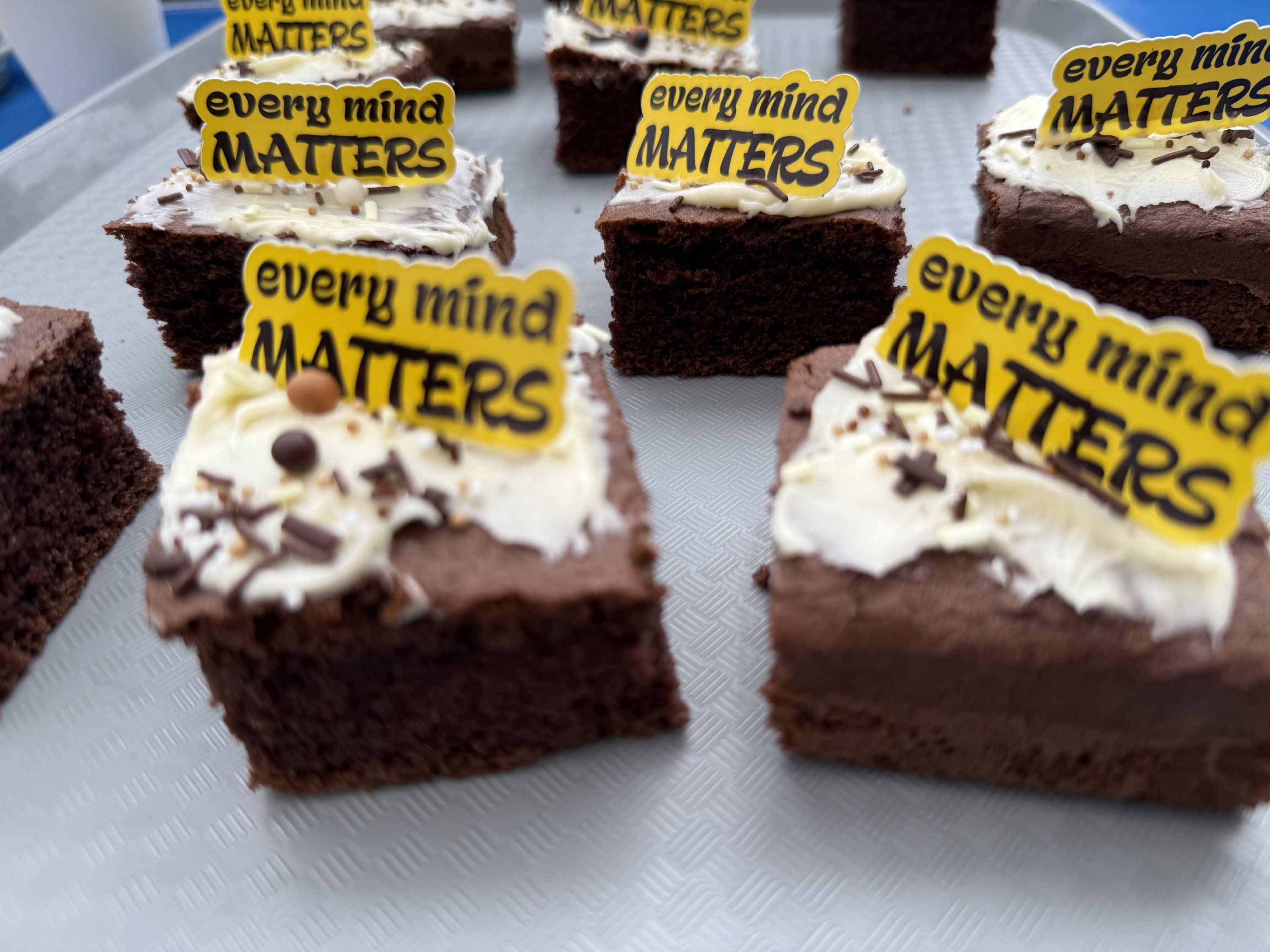 brownie cakes with an every mind matters  flag on 