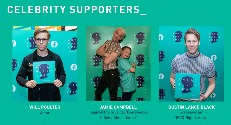 Image of three Diana Anti-Bullying Ambassadors Celebrities