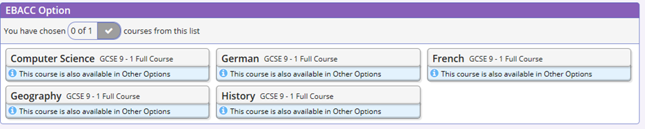 image of the screen with selection examples
